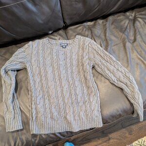 Lands End Heather Gray Cable Sweater